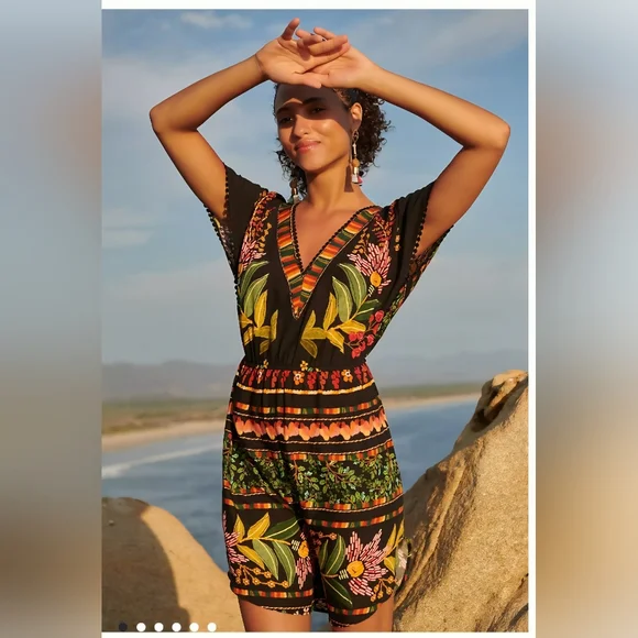 Farm Rio Nieves Floral Black Coverup Tunic Dress. Small. Colorful Viscose - Picture 3 of 9